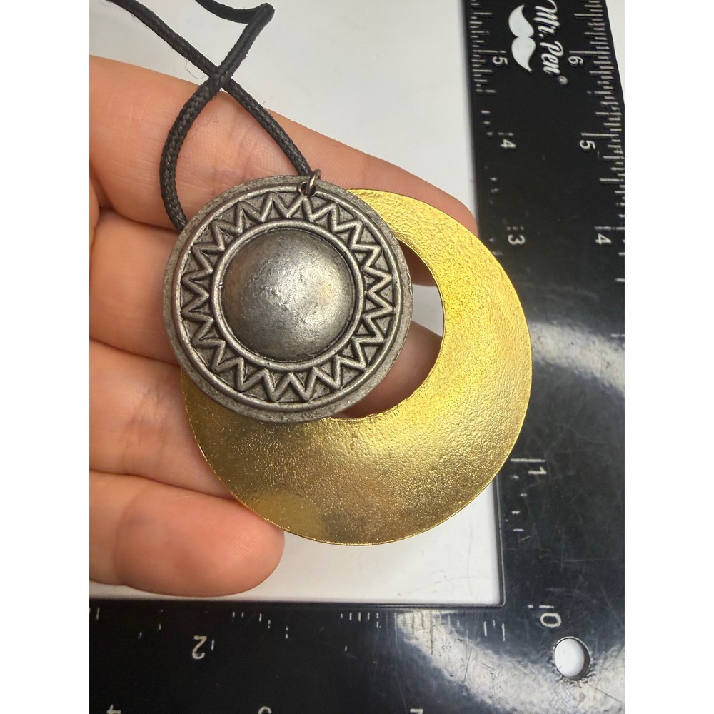 Mixed Metal Sun and Moon Pendant Necklace Made in USA Gold Silver Tone Bohemian